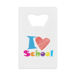 Ik hou van school. Terug naar school. Cartoon Cute Creditkaart Flessenopener