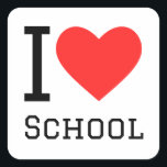 Ik hou van school vierkante sticker<br><div class="desc">Ik hou van school,  voor studentenliefhebbers</div>