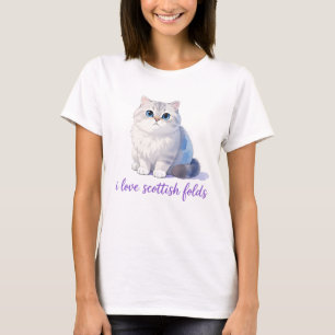 Ik hou van Schotse plooien waterverf kat kunst T-shirt