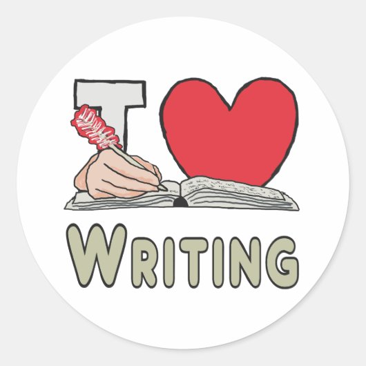 Ik hou van schrijven ronde sticker (Voorkant)