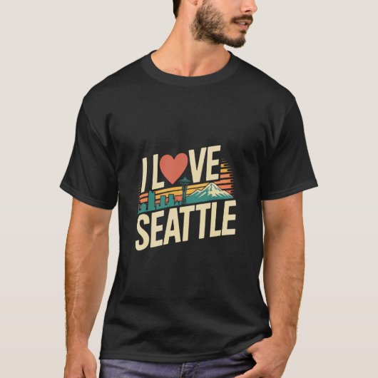 Ik hou van Seattle Space Needle Mountain View T-shirt (Voorkant)