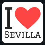 Ik hou van sevilla vierkante sticker<br><div class="desc">Ik hou van Sevilla,  voor Spaanse liefhebbers</div>