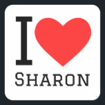 Ik hou van sharon vierkante sticker<br><div class="desc">Ik hou van Sharon,  voor vrouwen noem ik liefhebbers</div>