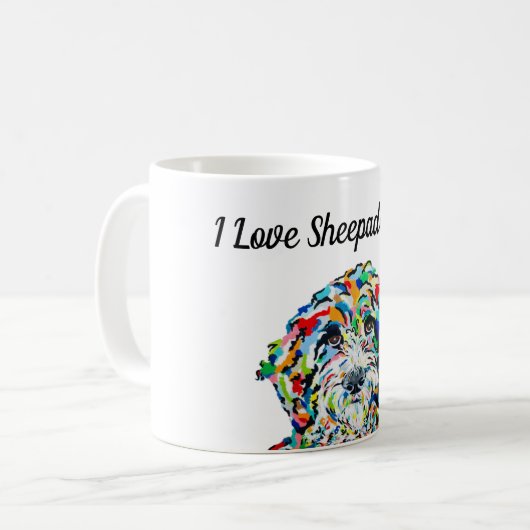 Ik hou van Sheepadoodles 11 oz. Mok (Voorkant links)