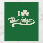 Ik hou van Shenanigans Clover Shamrock St Patrick' Wijn Etiket (Enkel label)