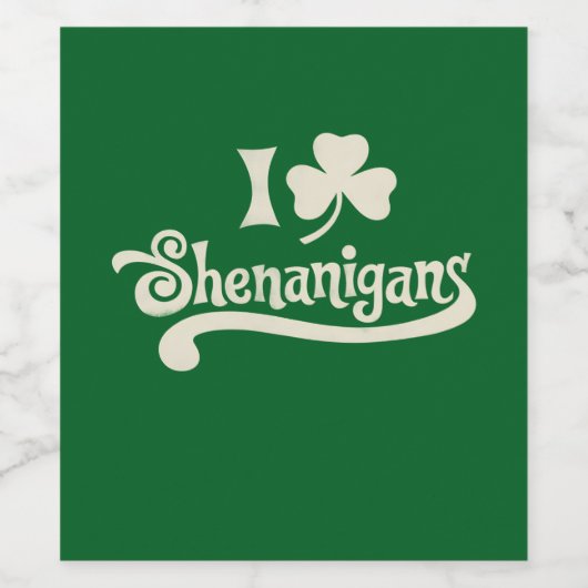 Ik hou van Shenanigans Clover Shamrock St Patrick' Wijn Etiket (Enkel label)
