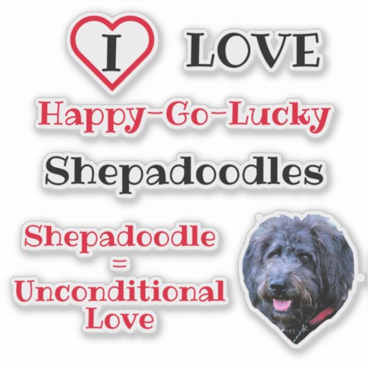 Ik hou van Shepadoodles Doodle Dog Sticker (Voorkant)