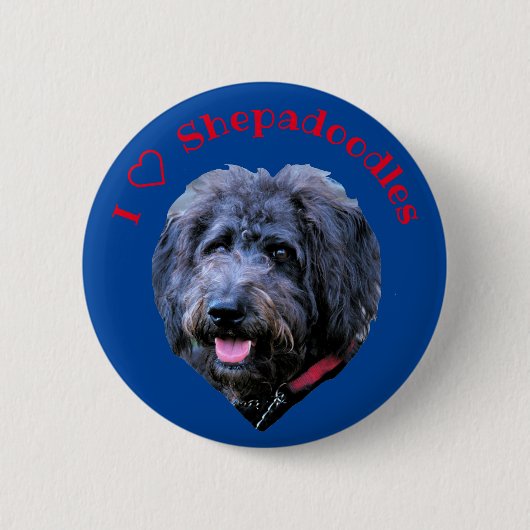Ik hou van Shepadoodles Hondenras Blauwe Button (Voorkant)