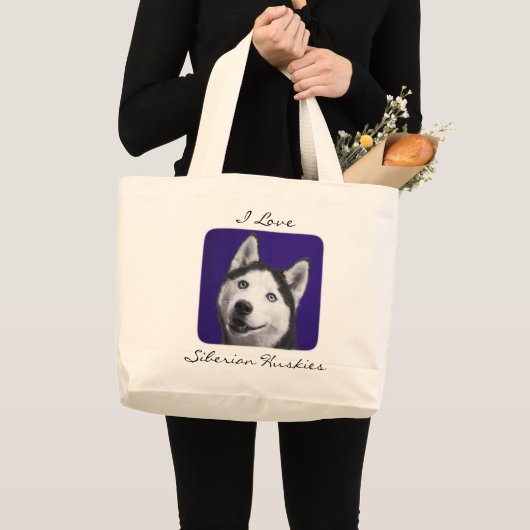 Ik hou van Siberian Huskies Jumbo Canvas Totebag Grote Tote Bag (Voorkant (product))