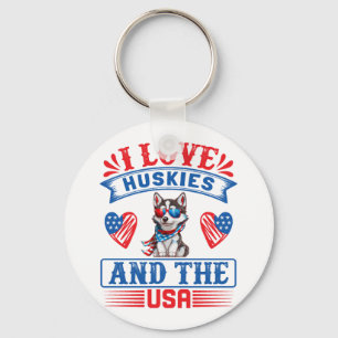 Ik hou van Siberische Huskies en de VS Sleutelhanger