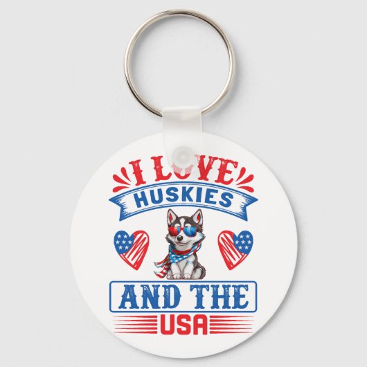 Ik hou van Siberische Huskies en de VS Sleutelhanger (Voorkant)