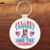 Ik hou van Siberische Huskies en de VS Sleutelhanger (Voorkant)