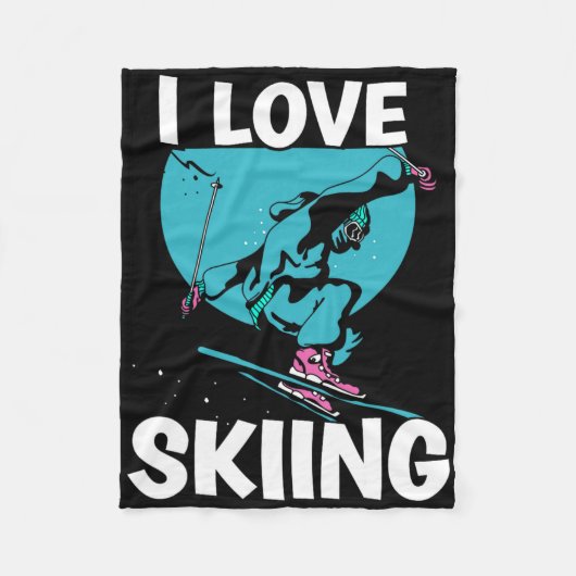 Ik hou van skiën skiërs wintersport fleece deken (Voorkant)