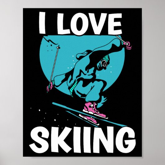 Ik hou van skiën skiërs wintersport poster (Voorkant)