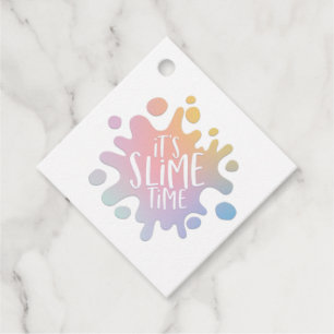 Ik hou van slijm regenboog klei blob bedankjes labels