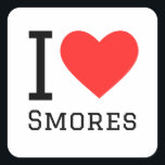 Ik hou van smores vierkante sticker<br><div class="desc">Ik hou van s'mores,  voor dessertliefhebbers</div>