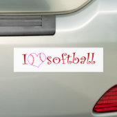Ik hou van softball bumpersticker (Op auto)