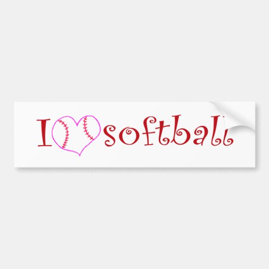 Ik hou van softball bumpersticker (Voorkant)