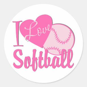 Ik hou van Softball Roze Ronde Sticker