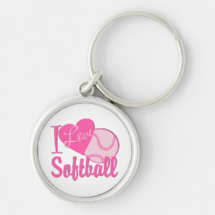 Ik hou van Softball Roze Sleutelhanger