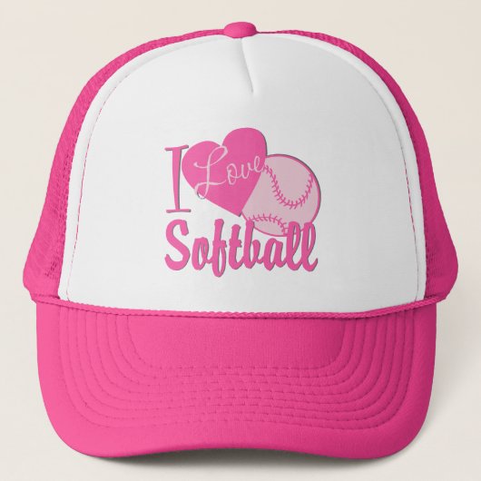 Ik hou van Softball Roze Trucker Pet (Voorkant)
