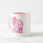 Ik hou van Softball Roze Tweekleurige Koffiemok (Voorkant links)