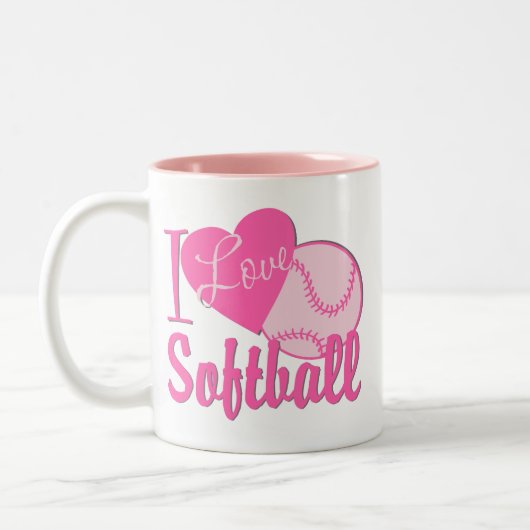 Ik hou van Softball Roze Tweekleurige Koffiemok (Links)