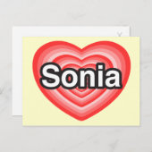 Ik hou van Sonia. Ik hou van je Sonia. Hart Briefkaart (Voorkant / Achterkant)
