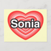 Ik hou van Sonia. Ik hou van je Sonia. Hart Briefkaart (Voorkant)