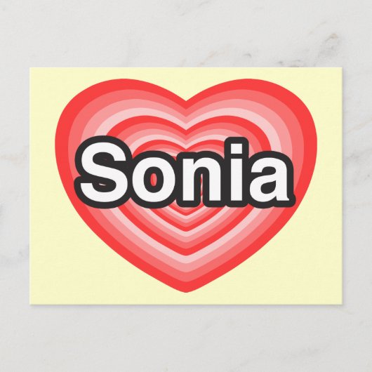 Ik hou van Sonia. Ik hou van je Sonia. Hart Briefkaart (Voorkant)
