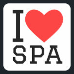 Ik hou van spa vierkante sticker<br><div class="desc">Ik hou van spa,  voor massage liefhebbers</div>