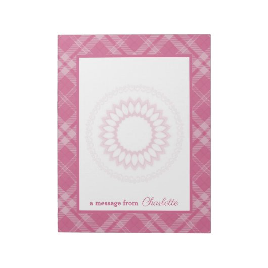 Ik hou van speldenrand Rosa-grens en bloemenmeeuw Notitieblok (Linkerzijde)