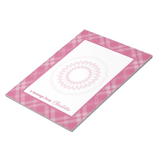 Ik hou van speldenrand Rosa-grens en bloemenmeeuw Notitieblok (Schuin)