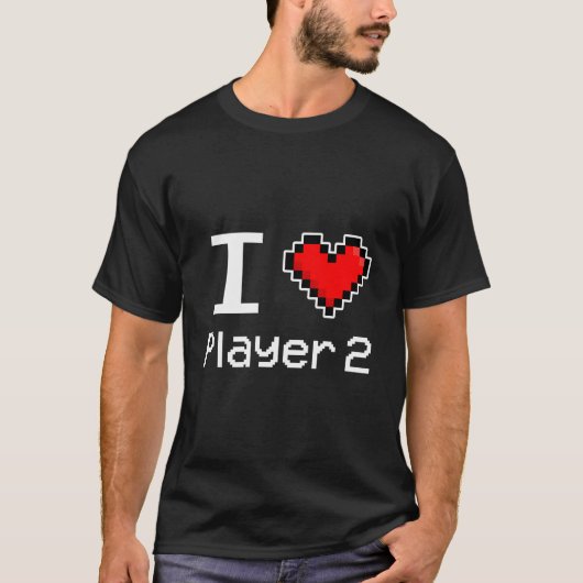 Ik hou van Speler 2 Pixel Hij Gamer T-shirt (Voorkant)