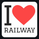 Ik hou van spoorwegen vierkante sticker<br><div class="desc">Ik hou van spoorwegen,  voor treinliefhebbers</div>