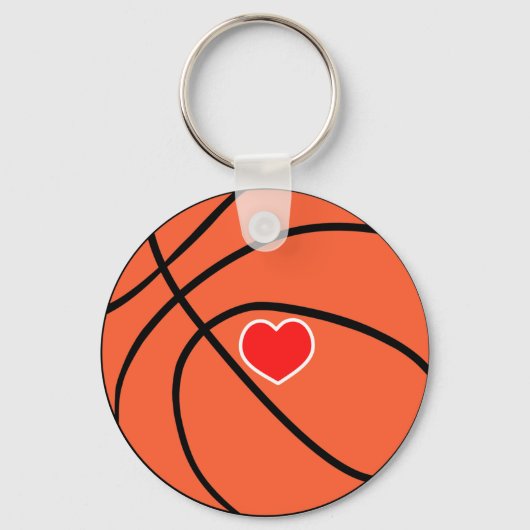 Ik hou van sport Basketball. Ball met hart Sleutelhanger (Voorkant)