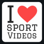Ik hou van sport video vierkante sticker<br><div class="desc">Ik hou van sportvideo,  voor liefhebbers van verhalen</div>