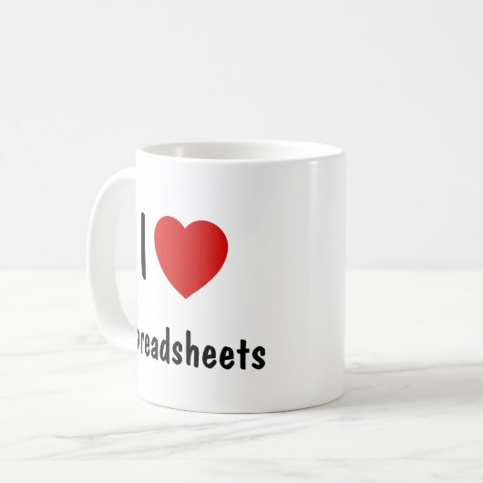 Ik hou van spreadsheets koffiemok (Voorkant links)
