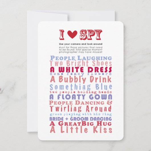 Ik hou van spy Photo Hunt Game Kaart (Voorkant)