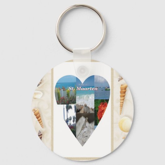 Ik hou van St. Maarten Shells Heart. Sleutelhanger (Voorkant)