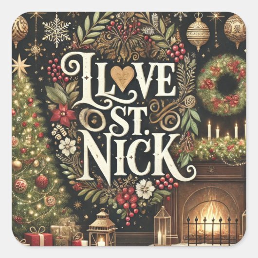 Ik hou van St. Nick Kerst Religieus Feest Vierkante Sticker (Voorkant)