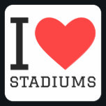 Ik hou van stadions vierkante sticker<br><div class="desc">Ik hou van stadions,  voor sportliefhebbers</div>