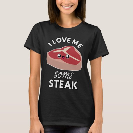 Ik hou van Steak Cute Meat Eater Kinder en Adu T-shirt (Voorkant)