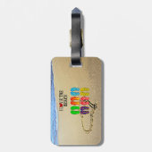 Ik hou van strand, zandig strand en oceaangolven bagagelabel (Achterkant verticaal)