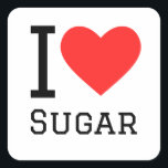 Ik hou van suiker vierkante sticker<br><div class="desc">Ik hou van suiker,  voor dessertliefhebbers</div>