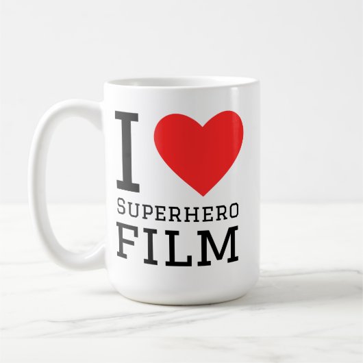 Ik hou van superheldenfilm koffiemok (Links)