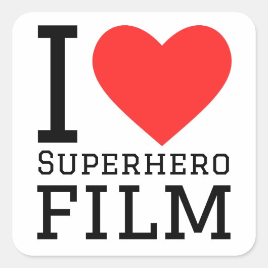 Ik hou van superheldenfilms vierkante sticker (Voorkant)