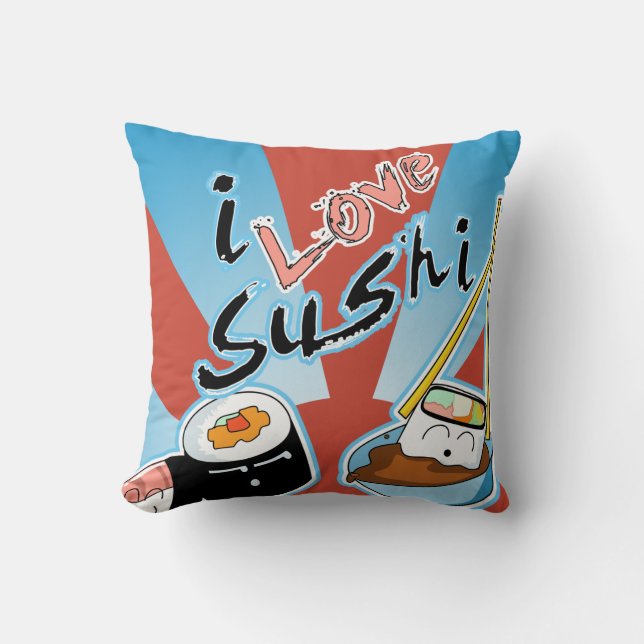 Ik hou van Sushi Cartoon Sushi Kussen (Voorkant)