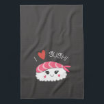 Ik hou van sushi Japanse zeevruchten Theedoek<br><div class="desc">Een schattige vaatdoek met een stuk kawaii sushi en de woorden waar ik van hou sushi hierboven. Gemaakt door Blackberry Boulevard. Een leuk cadeau voor de sushi liefhebber in je leven.</div>