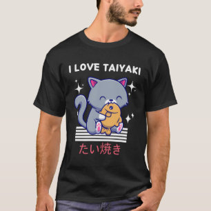 Ik hou van Taiyaki Schattige Kawaii kat eet Taiyak T-shirt